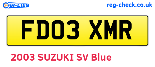 FD03XMR are the vehicle registration plates.