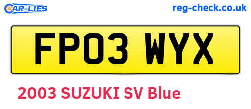FP03WYX are the vehicle registration plates.