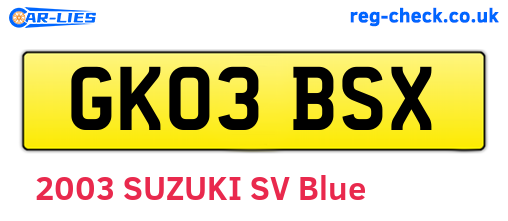 GK03BSX are the vehicle registration plates.