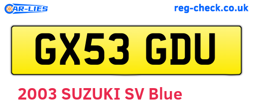 GX53GDU are the vehicle registration plates.
