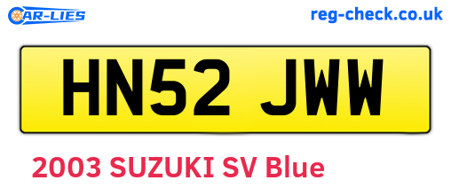 HN52JWW are the vehicle registration plates.