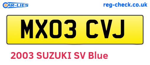 MX03CVJ are the vehicle registration plates.