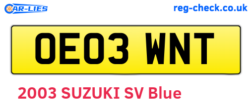 OE03WNT are the vehicle registration plates.