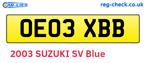 OE03XBB are the vehicle registration plates.