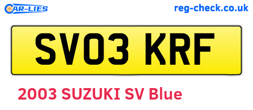 SV03KRF are the vehicle registration plates.