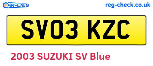 SV03KZC are the vehicle registration plates.