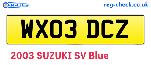 WX03DCZ are the vehicle registration plates.