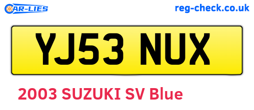 YJ53NUX are the vehicle registration plates.