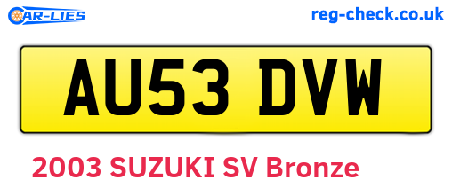 AU53DVW are the vehicle registration plates.