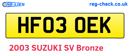 HF03OEK are the vehicle registration plates.