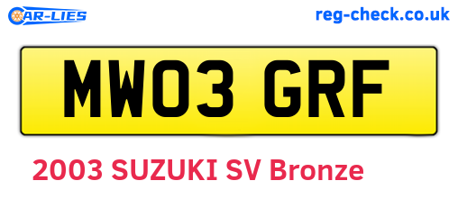 MW03GRF are the vehicle registration plates.