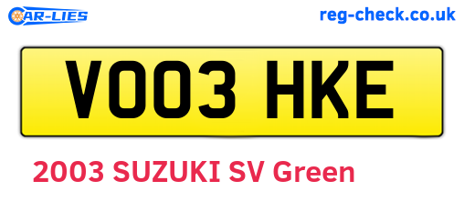 VO03HKE are the vehicle registration plates.