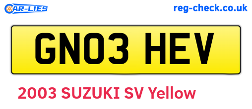 GN03HEV are the vehicle registration plates.
