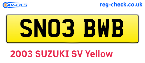 SN03BWB are the vehicle registration plates.