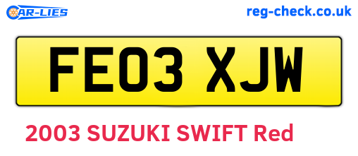 FE03XJW are the vehicle registration plates.