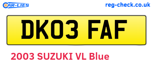 DK03FAF are the vehicle registration plates.