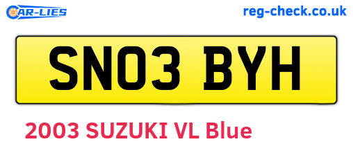 SN03BYH are the vehicle registration plates.