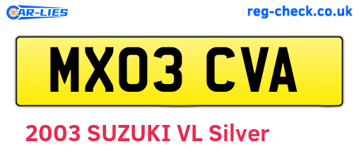 MX03CVA are the vehicle registration plates.