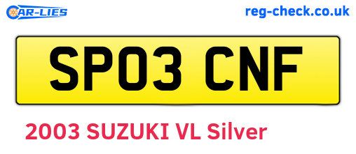 SP03CNF are the vehicle registration plates.