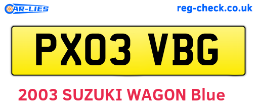 PX03VBG are the vehicle registration plates.