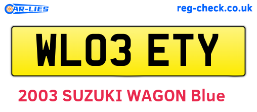 WL03ETY are the vehicle registration plates.