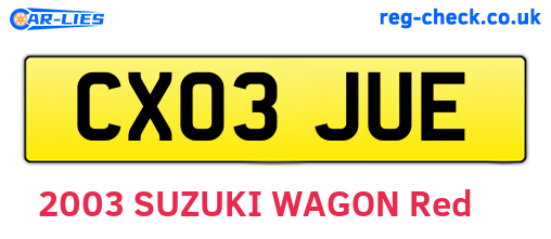 CX03JUE are the vehicle registration plates.