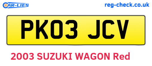 PK03JCV are the vehicle registration plates.