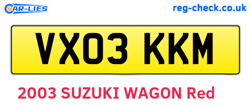 VX03KKM are the vehicle registration plates.