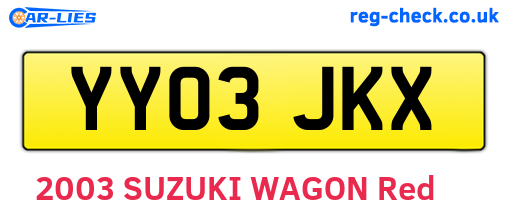 YY03JKX are the vehicle registration plates.