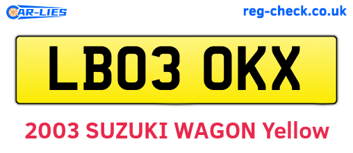 LB03OKX are the vehicle registration plates.