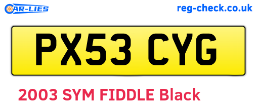 PX53CYG are the vehicle registration plates.