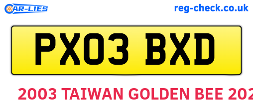 PX03BXD are the vehicle registration plates.