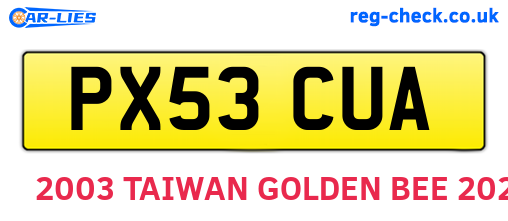 PX53CUA are the vehicle registration plates.