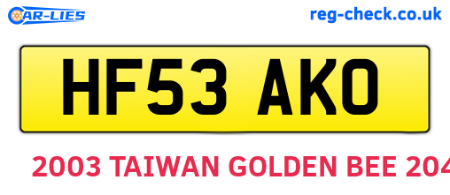HF53AKO are the vehicle registration plates.
