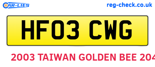 HF03CWG are the vehicle registration plates.