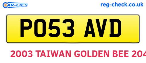 PO53AVD are the vehicle registration plates.