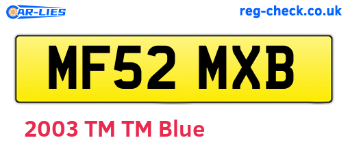 MF52MXB are the vehicle registration plates.