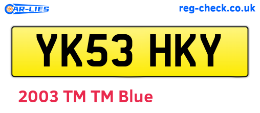 YK53HKY are the vehicle registration plates.