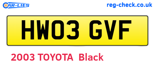 HW03GVF are the vehicle registration plates.