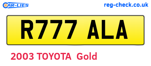 R777ALA are the vehicle registration plates.