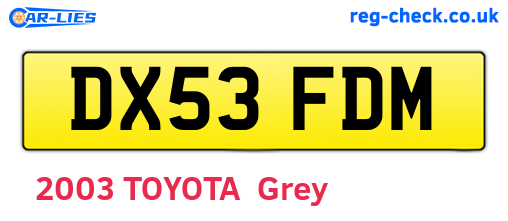 DX53FDM are the vehicle registration plates.