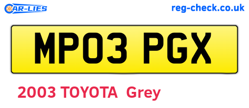 MP03PGX are the vehicle registration plates.