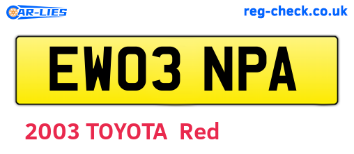 EW03NPA are the vehicle registration plates.