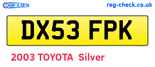 DX53FPK are the vehicle registration plates.