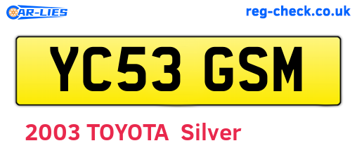 YC53GSM are the vehicle registration plates.