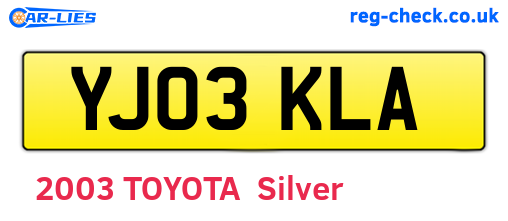 YJ03KLA are the vehicle registration plates.