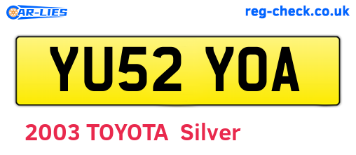 YU52YOA are the vehicle registration plates.