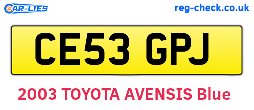 CE53GPJ are the vehicle registration plates.