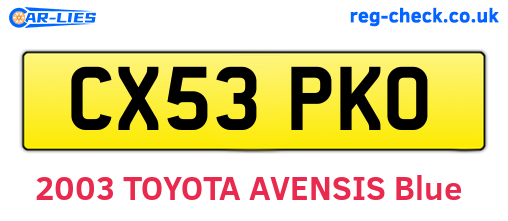 CX53PKO are the vehicle registration plates.