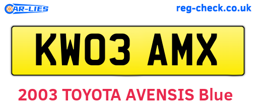 KW03AMX are the vehicle registration plates.